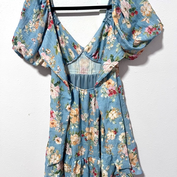 Altar'd State Blue and White Wrap Sundress with Puff Sleeves SMALL - Picture 11 of 14